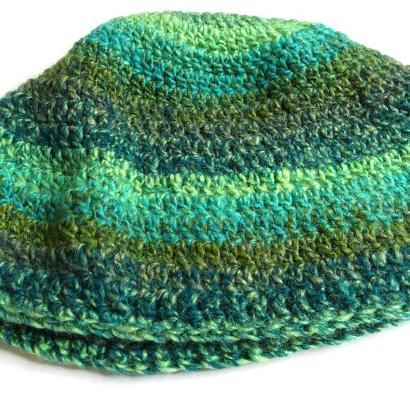 Green Scarf & Hat SET Extra Long Stripes Handmade Crochet Hand Knit Warm NWT - Picture 10 of 11